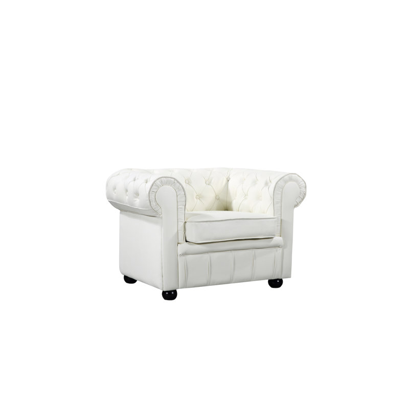 Fauteuil Chesterfield de 41,34 po Deondray, Cuir véritable beige