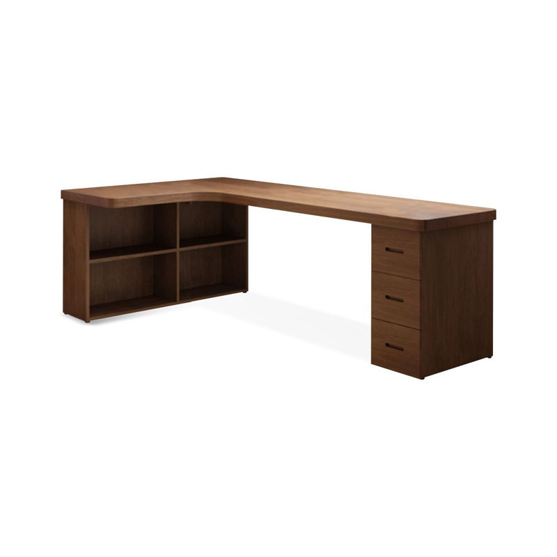 Nut-brown L-Shaped Solid Wood desks, Left Hand Return, 29.53" H x 70.87" W x 47.24" D
