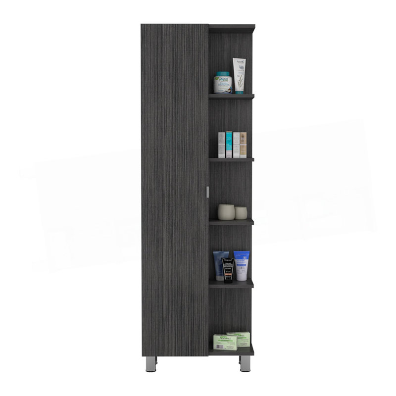Armoire à linge miroir Urano, quatre tablettes intérieures, cinq tablettes extérieures, 62.2 "H x20.2"W x 8.5"D, Gris