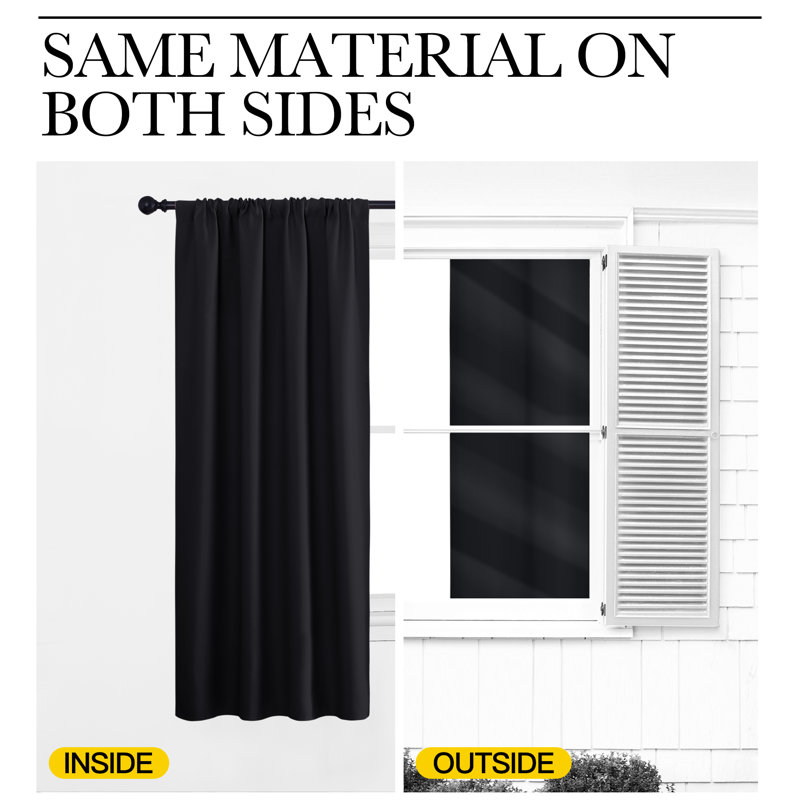 Blackout Curtains for Living Room  Leone Thermal Insulation Room Darkening Rod Pocket Drapes(Set of 2), Black, 52" W x 63" L