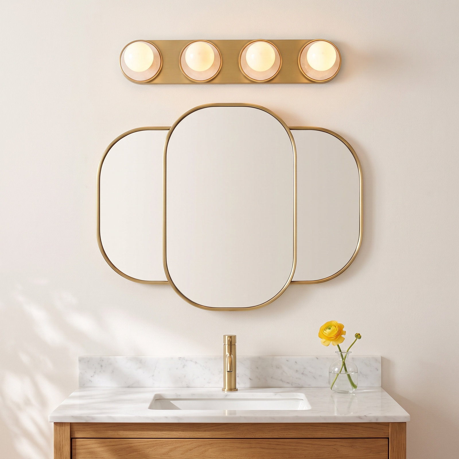 Rocha 4 Light Dimmable Bath Bar, Yes, White Alabaster/Natural Aged Brass