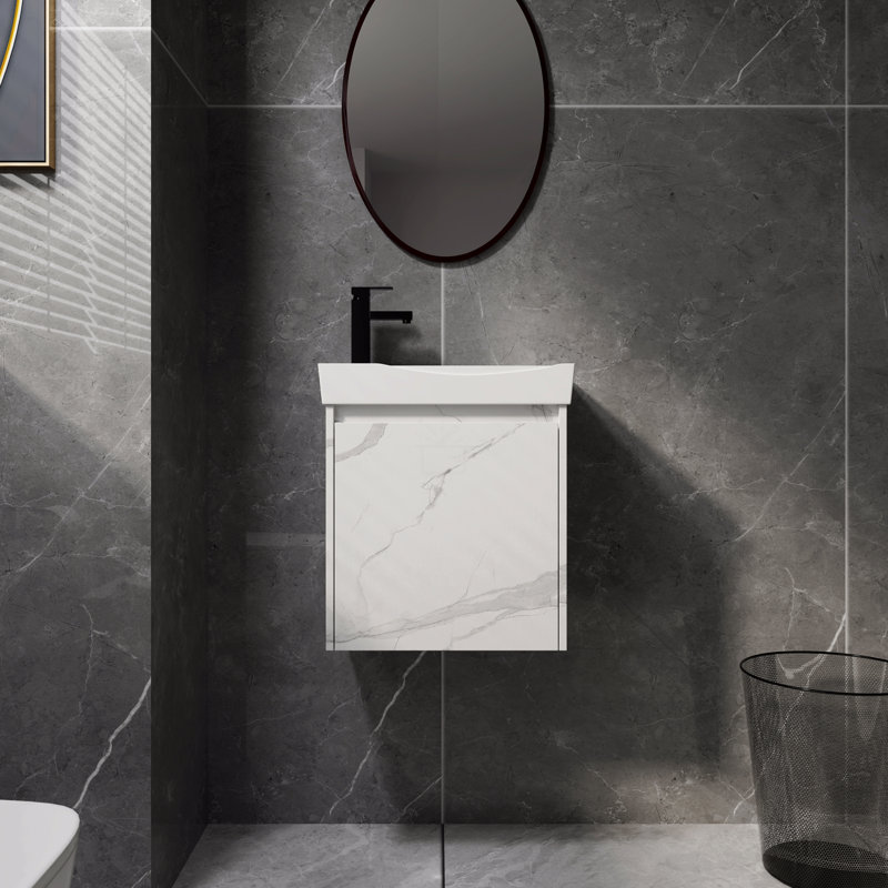 Meuble-lavabo mural 20 po avec lavabo en céramique, armoire de rangement avec portes