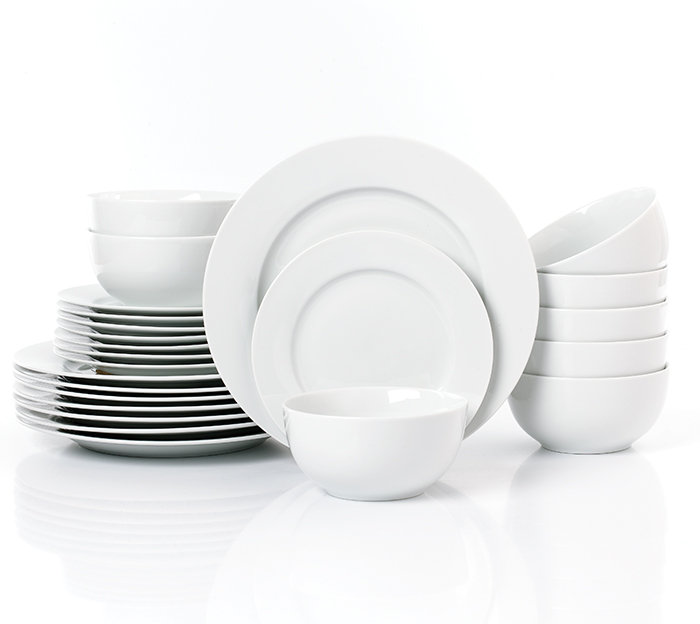 Waterside 24pc White Rim Porcelain Dinner Set