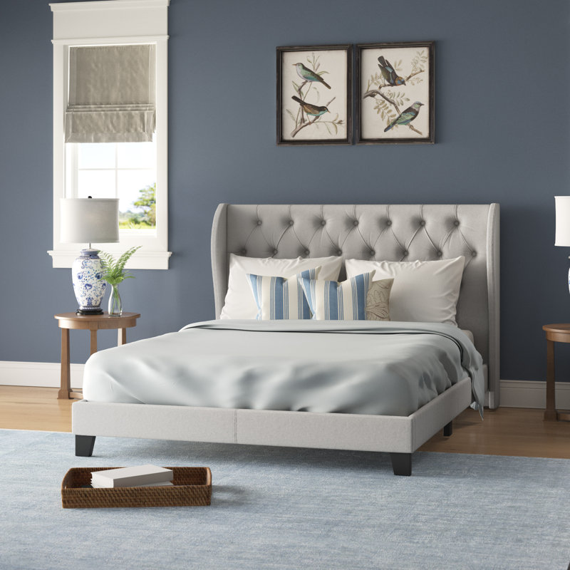 Lit standard capitonné Andranique, Gris, Grand