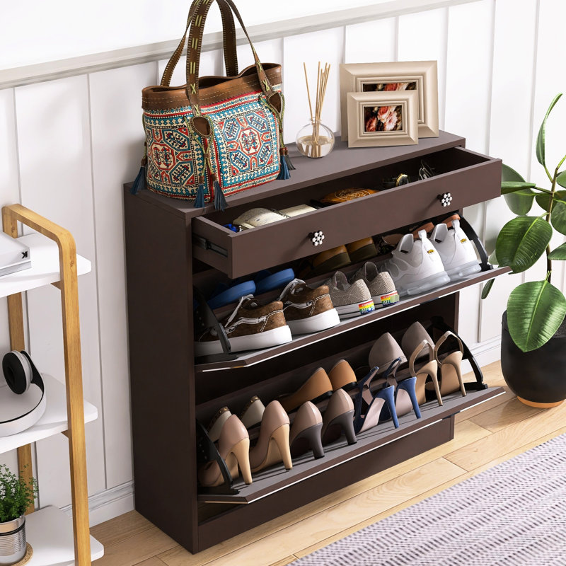 Armoire à chaussures brune avec 2 tiroirs et rangement fonctionnel - espace d'entrée