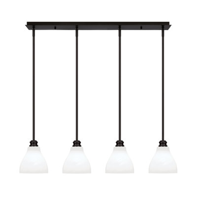 Edge 4 Light Linear Pendalier Shown With 6.25" White Marble Glass