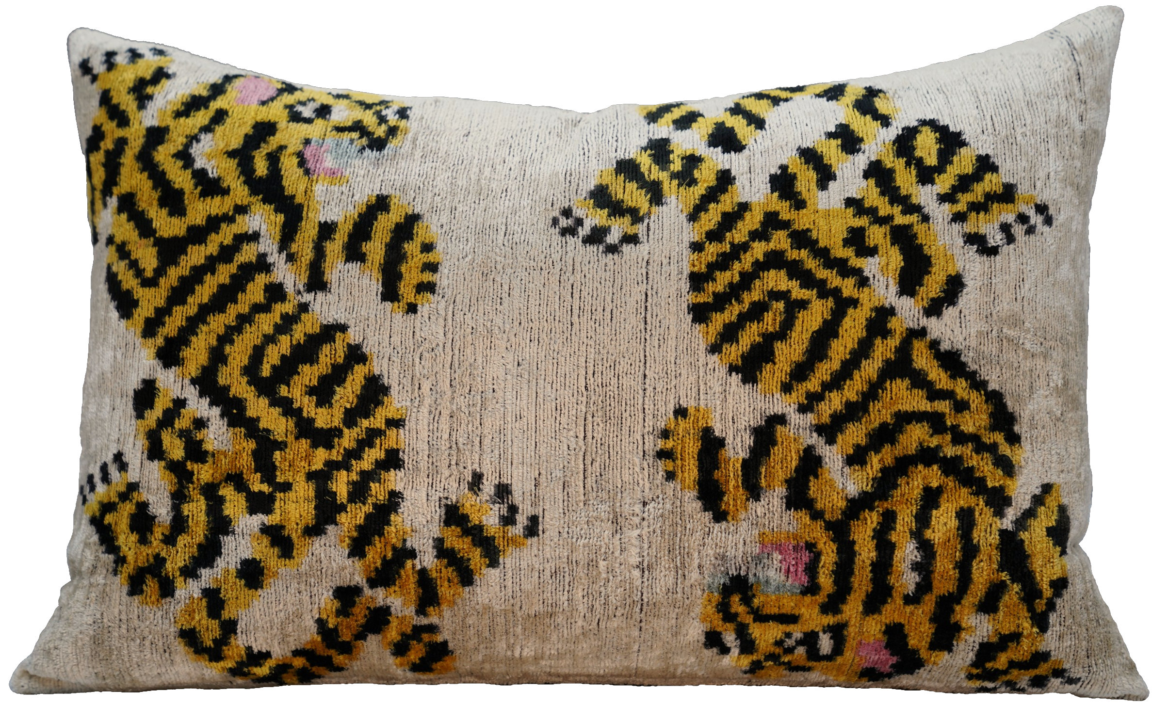 Canvello Handmade Tiger Print Velvet Throw Pillow with Down Insert - 16x24 in