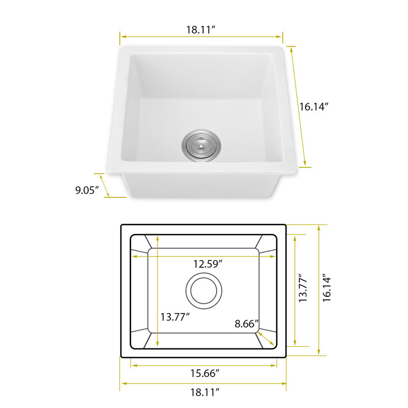 18.11'' L Single Bowl Quartz Kitchen Sink