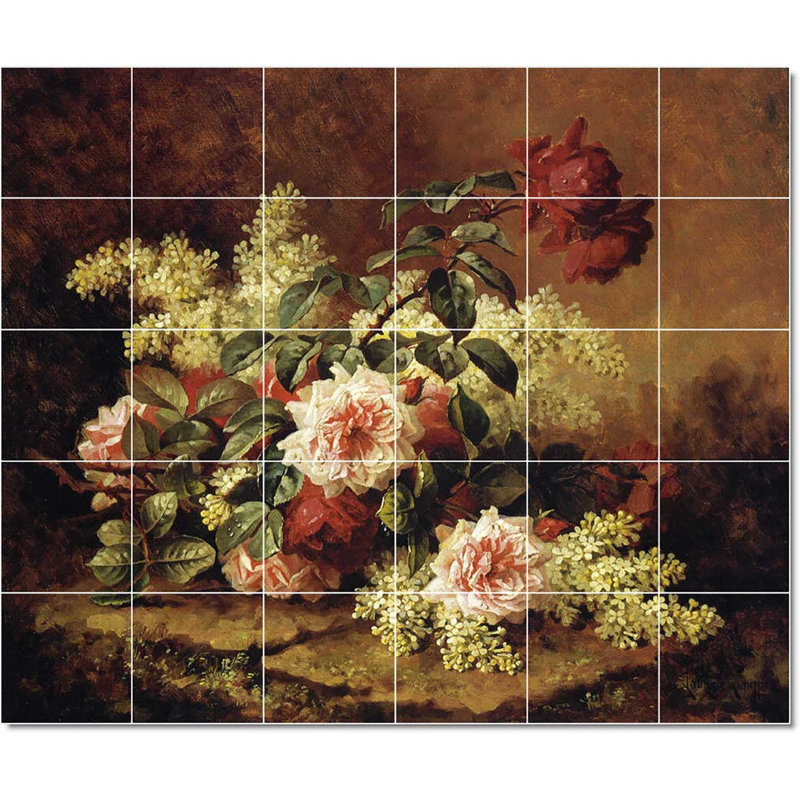Carreau de peinture murale 25,5 po x 21,25 po 4,25 po x 4,25 po, Paul De Longpre, fleur W22791