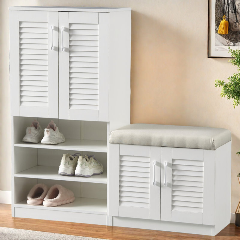 Multi Functional Shoe Storage Cabinet With Bench & 7+3 Storage Compartment, Adjustable Layer Board , Shoe Bench With Cushion For Entryway, Freestanding Shoe Rack For Mudroom, Hallway