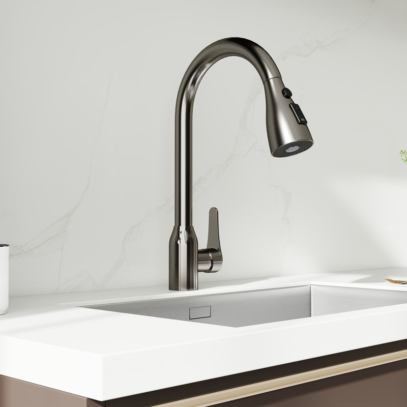 Single Handle Pull Down Kitchen Faucet, Gun Gray