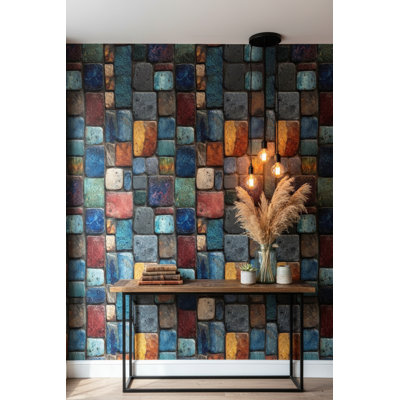 Papier peint pierre, décoration murale géométrique rustique