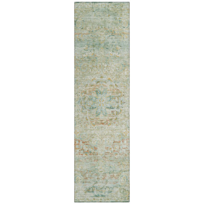 Rosantha Green Washable Indoor-Outdoor Rug - LOOMLAN