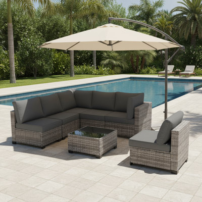 7 Piece Rattan Patio Conversation Set, Sectional Seating Group with Cushions,Outdoor Patio Furniture Set