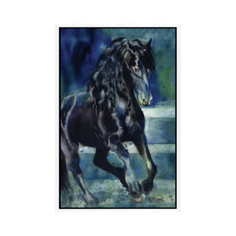 Friesian Gallop 1 Piece Painting on Canvas, 66.04 cm H x 45.72 cm W, White Framed