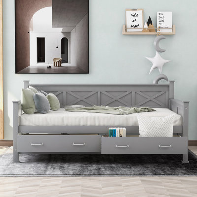 Twin Size Daybed with 2 Large Drawers, X-shaped Frame, Modern and Rustic Casual Style for Versatile Home Use