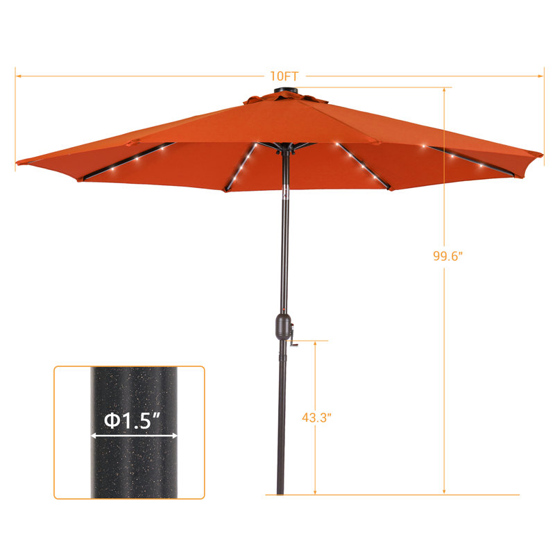 Parasol de marché extérieur pour terrasse à DEL 10 pi, Orange