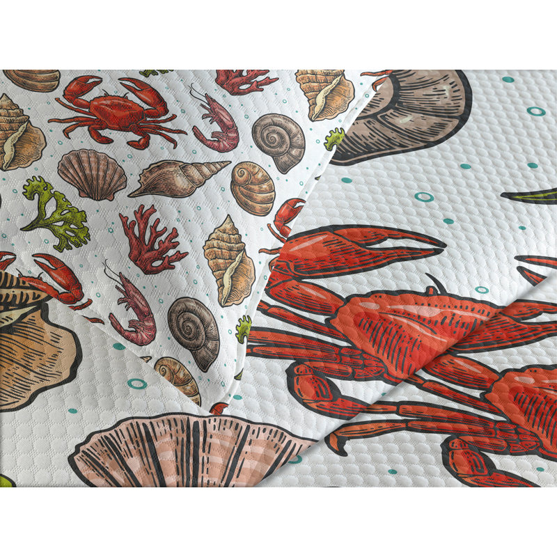 Ambensonne Sea Shells Multicolor Multicolor, King Coverlet/Bedspread + 2 Pillow Shams