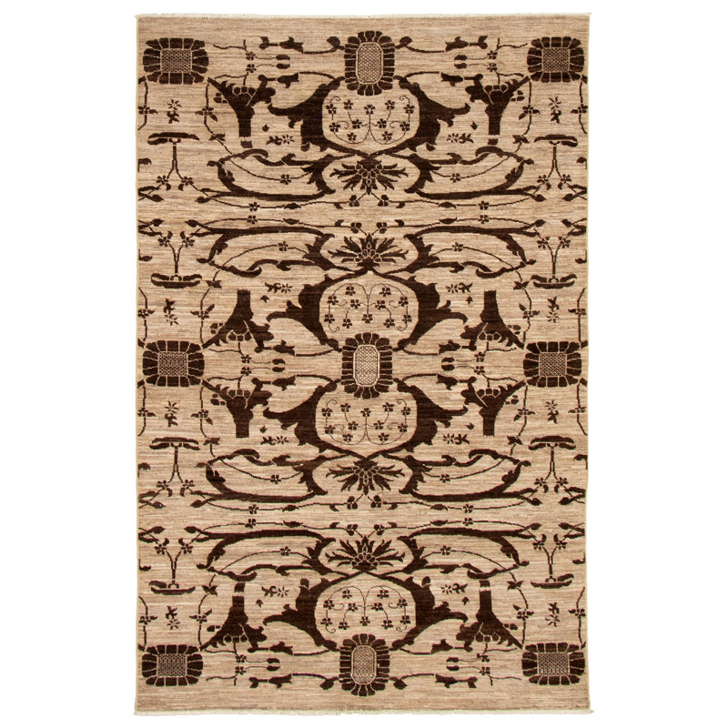 Tapis unique en laine noué à la main kaki de style nouvel âge de 20 pi 5 po x 7 pi 9 po kaki