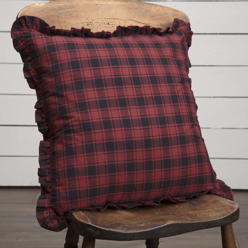 Cumberland Red and Black Cotton Plaid Square Pillow