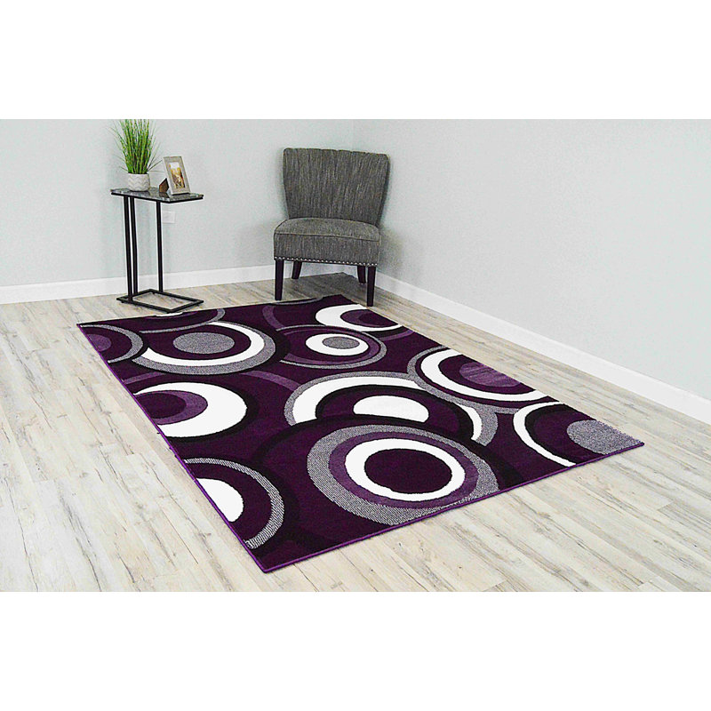 Tapis mauve à motif géométrique Cossette, Rond 6 pi 6 po