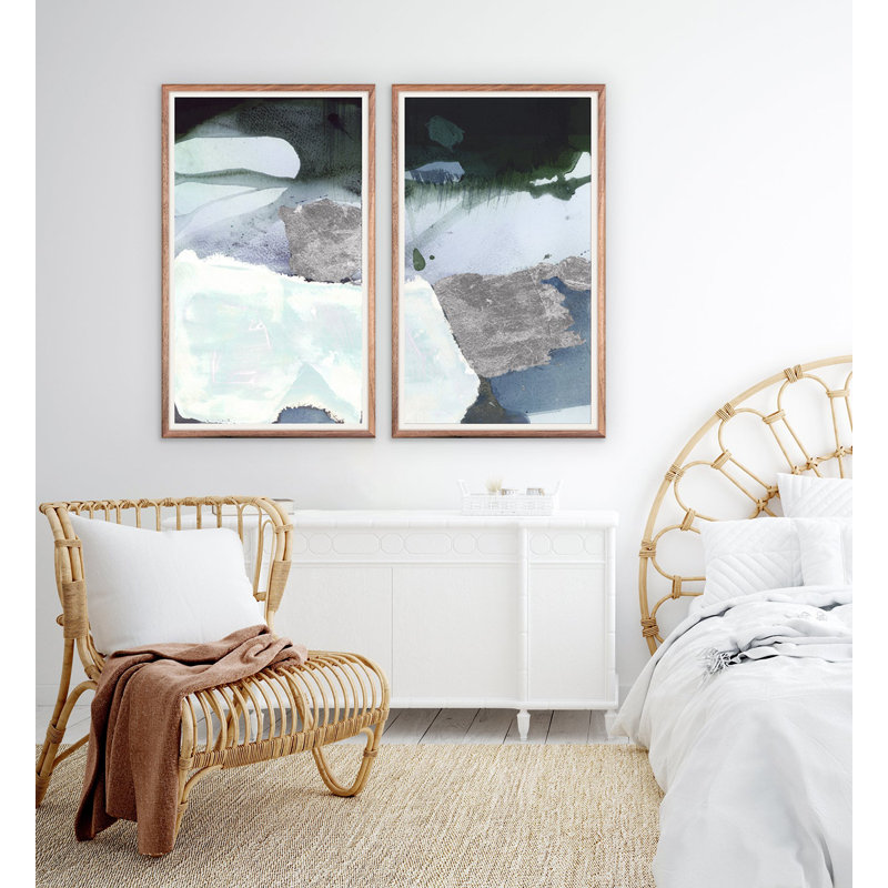 «Quartz Diptych Ocean» par ZBC House Art - Ensemble de 2 peintures sur cadre flottant sur papier