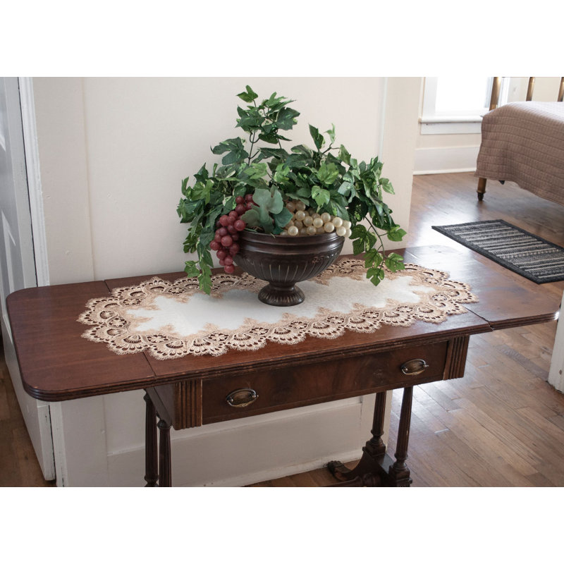 Colfontaine Gold European Lace Antique Lace Table Runner, 35" x 16"