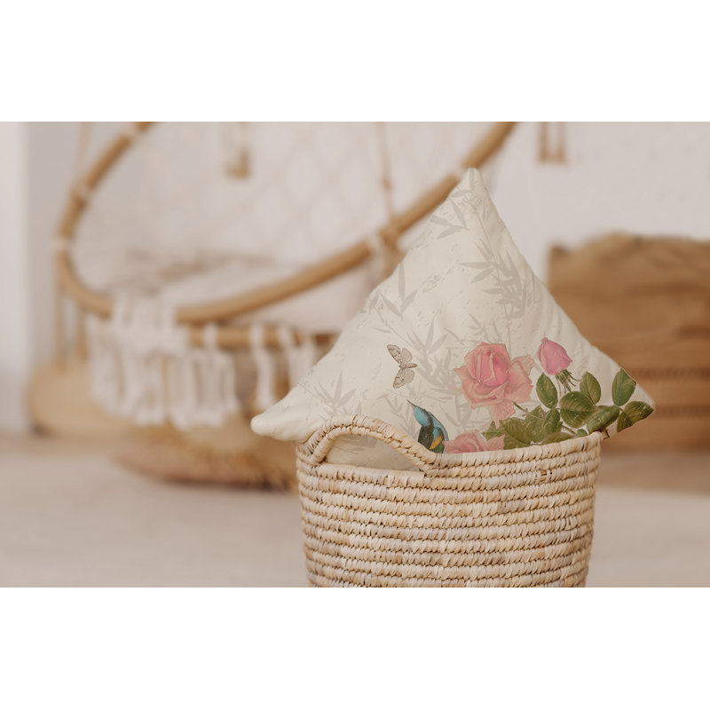 Botanical Blooms Floral Reversible Throw Pillow, 18" H x 18" W, Cream
