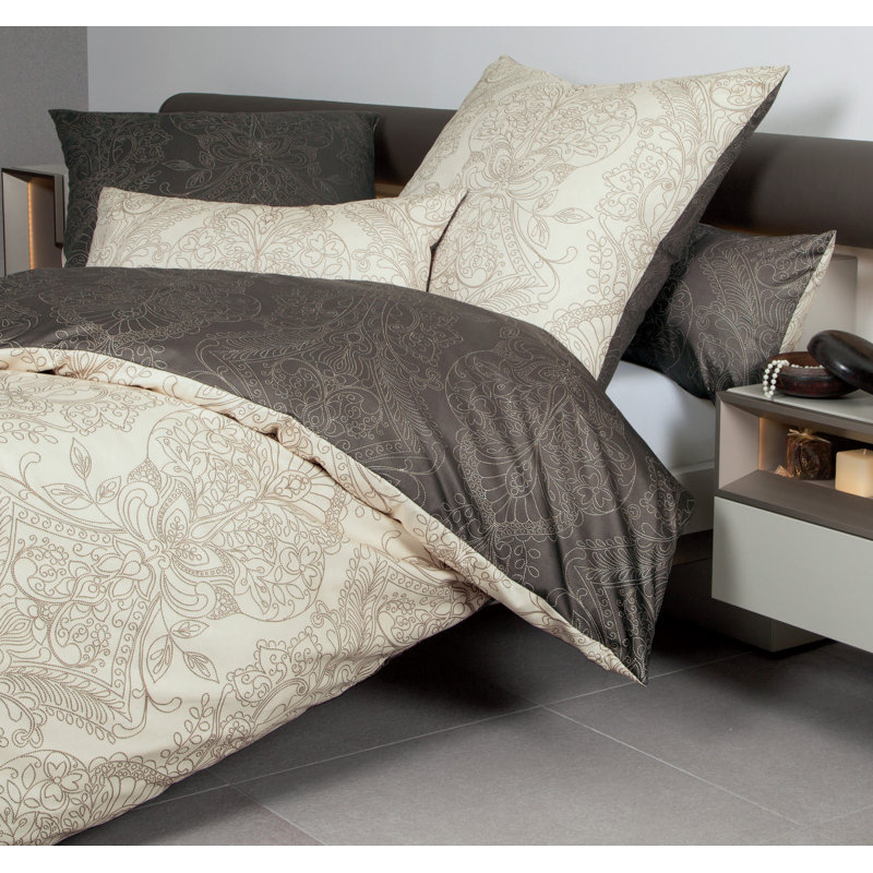 Carmen Cotton Damask Duvet Cover Set with Pillowcases Included, 135 x 200cm Duvet Cover + 1 Standard Pillowcase, Taupe/Sand