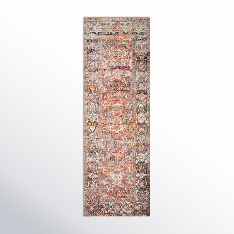 Tapis oriental épice / orange / bleu marine Portman, Tapis de couloir 2 pi 6 po x 7 pi 6 po