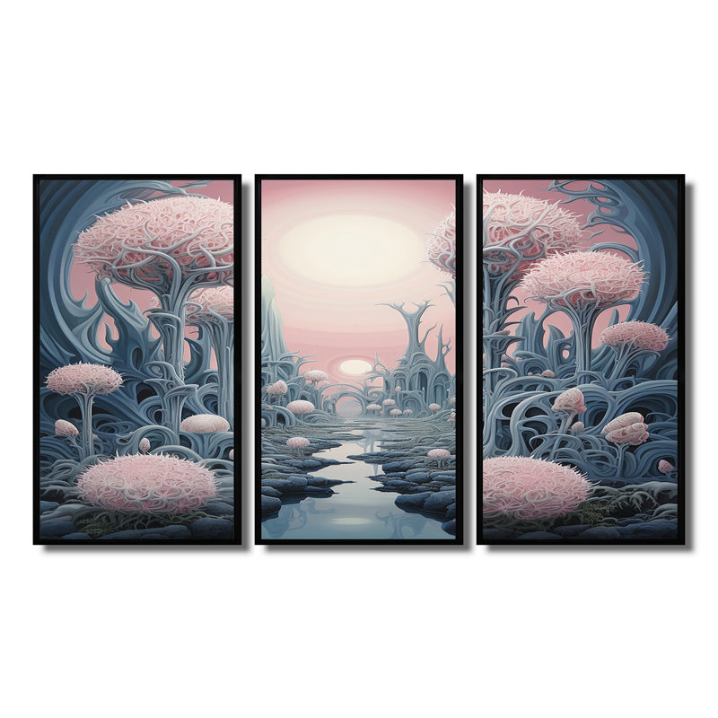 Cvetan - Ensemble de décoration murale paysage abstrait, Cadre flottant noir, H 40 po x l 60 po x P 1 po