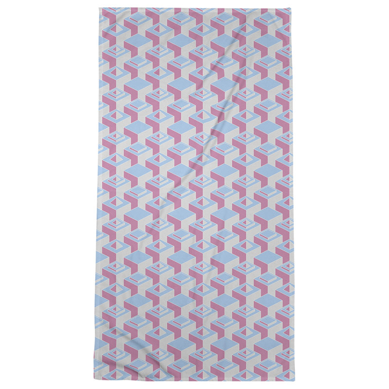 Serviette de bain à motif de gratte-ciels classiques, Bleu/rose/gris foncé