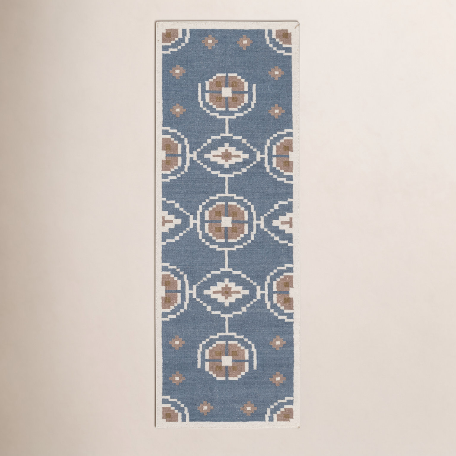 Heidi Flatweave Geometric Wool Rug, Blue, 2'6x8'