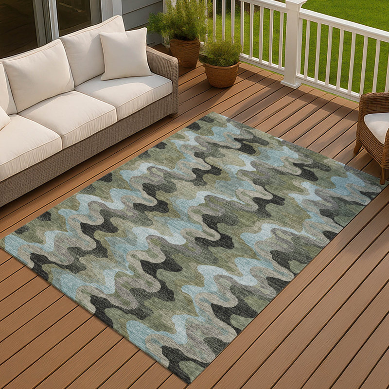 Tapis abstrait lavable à la machine intérieur / extérieur ACN2481, Basilic, 8 pi x 10 pi