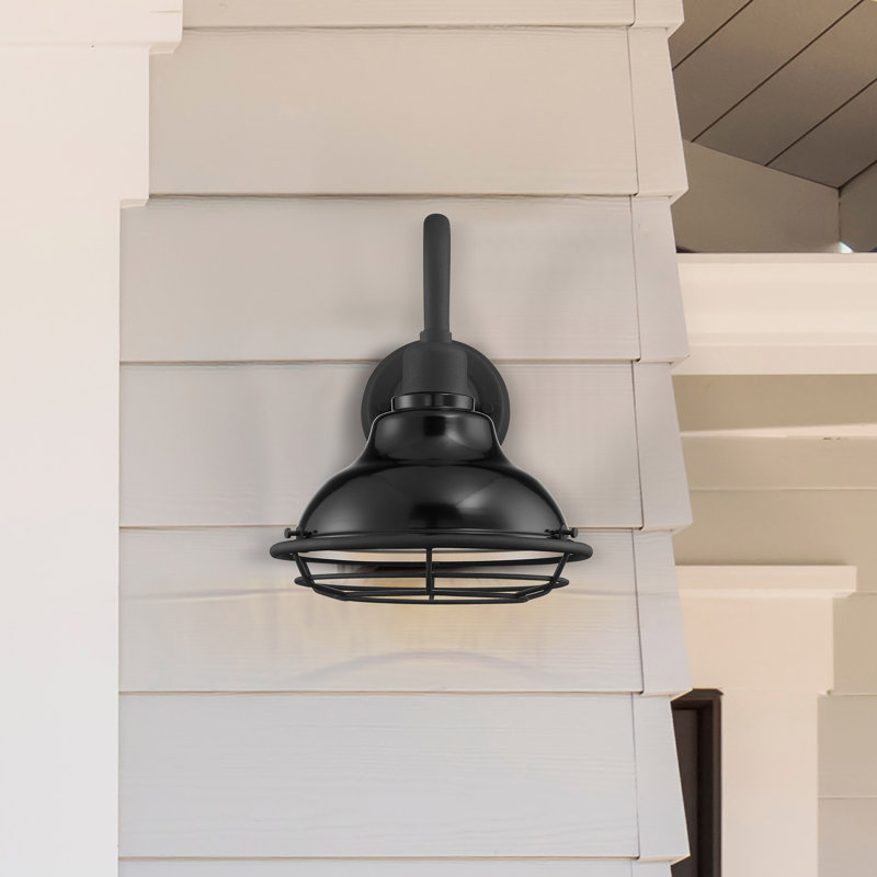 Luminaire de grange d'extérieur Leonardo, Noir lustré / argenté, H 12,38 po x l 9,75 po x P 13,5 po, Noir