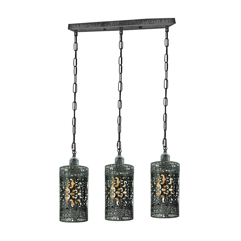 3 - Light Kitchen Island Pendant, Brushed Silver