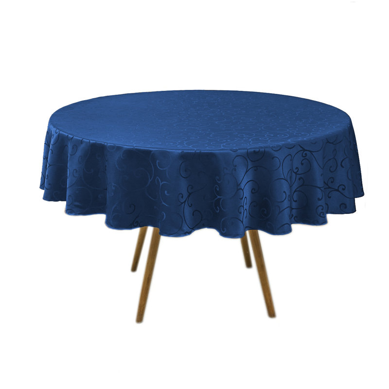 Mainis Jacquard Waterproof Thick Elegant Soft Solid Damask Branch Scroll Decorative Home Kitchen Table Cloth Liquid Repellent and Stain Resistant Tablecloth, Royal Blue Color Round 90 Inch