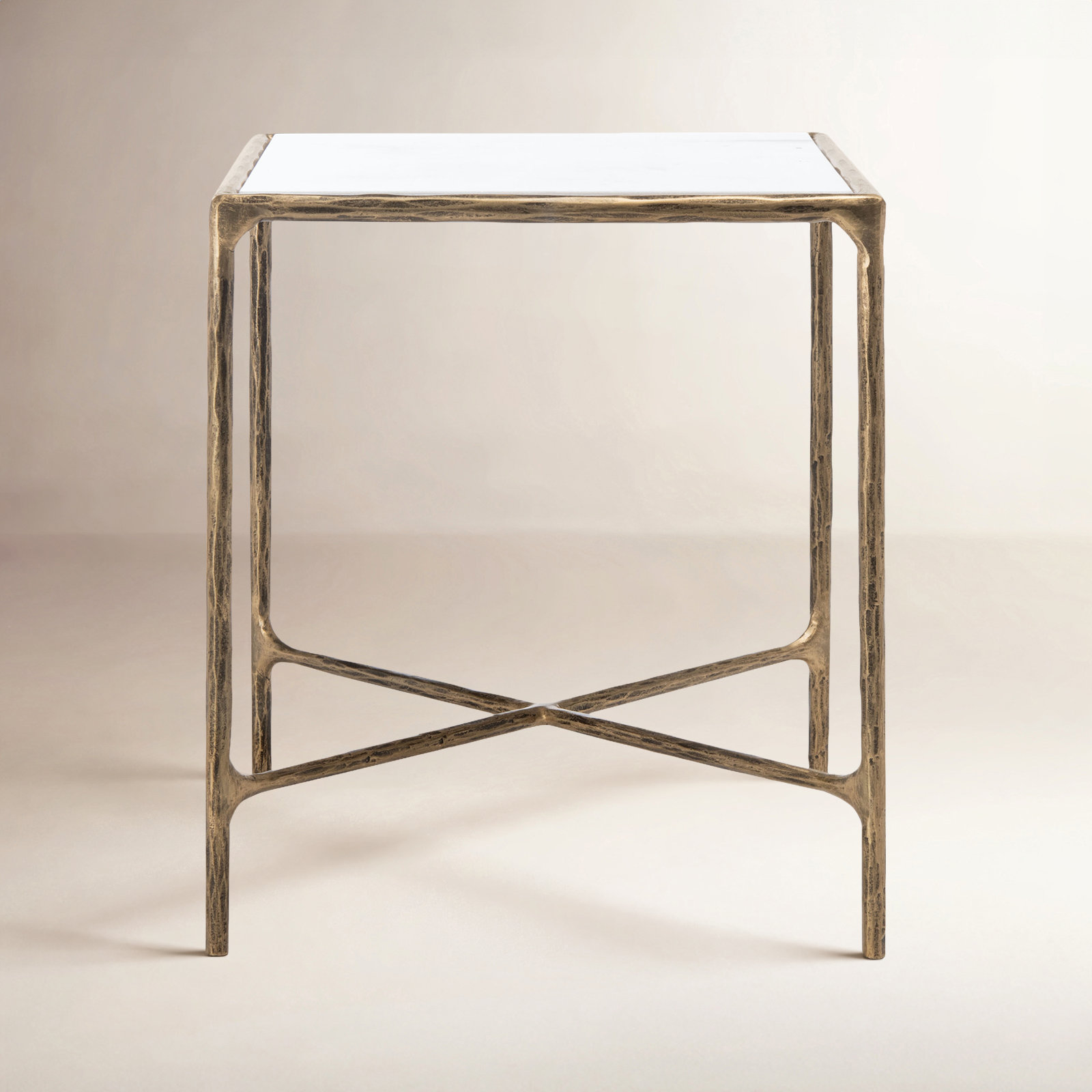 Evelynn 18" End Table, White Marble, Brass