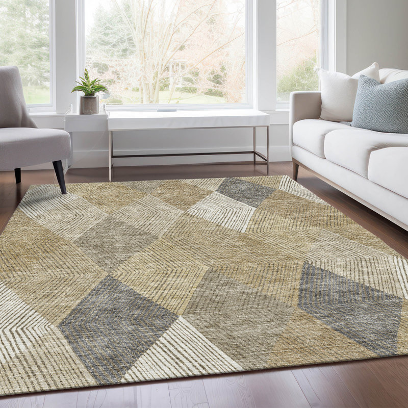 Premium Machine Washable Prisco Wheat Rug, Rectangle 2'6" x 3'10"