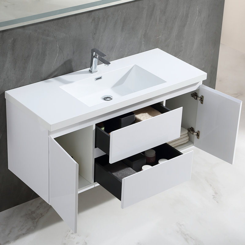 Ensemble de meuble-lavabo mural simple 48 po avec plateau en résine Altieri