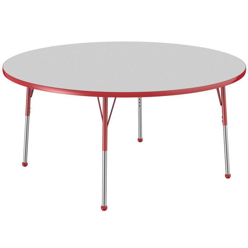 Table ronde à hauteur réglable, H 24 po x L 60 po x l 60 po, Gris / rouge, Standard Ball Glide