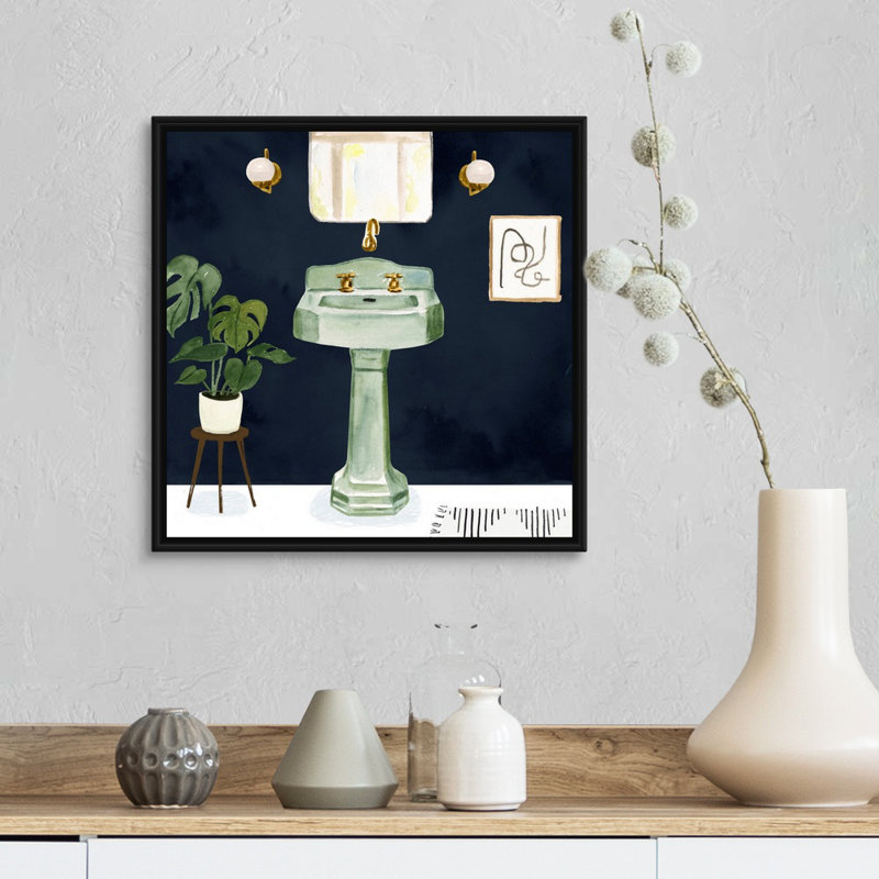 Boho Bath Sinks II - reproduction d'art sur toile, H 17,7 po x l 17,7 po x P 1,75 po, Cadre flottant noir