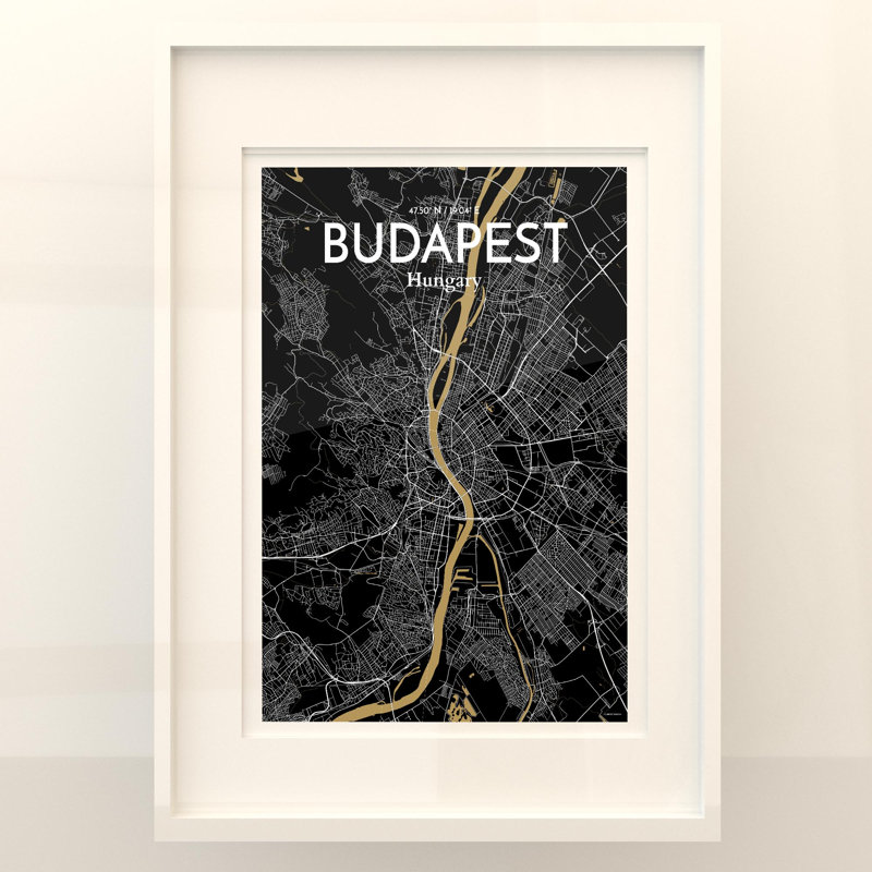 Budapest City Map In Luxe - No Frame Print, 27.6cm H x 19.7cm W x 0.05cm D