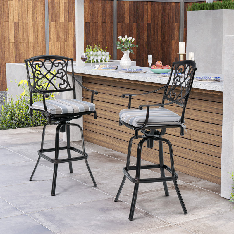 Roark Swivel Aluminum Outdoor 29.7" Bar Stool with Sunbrella Cushion, Gray