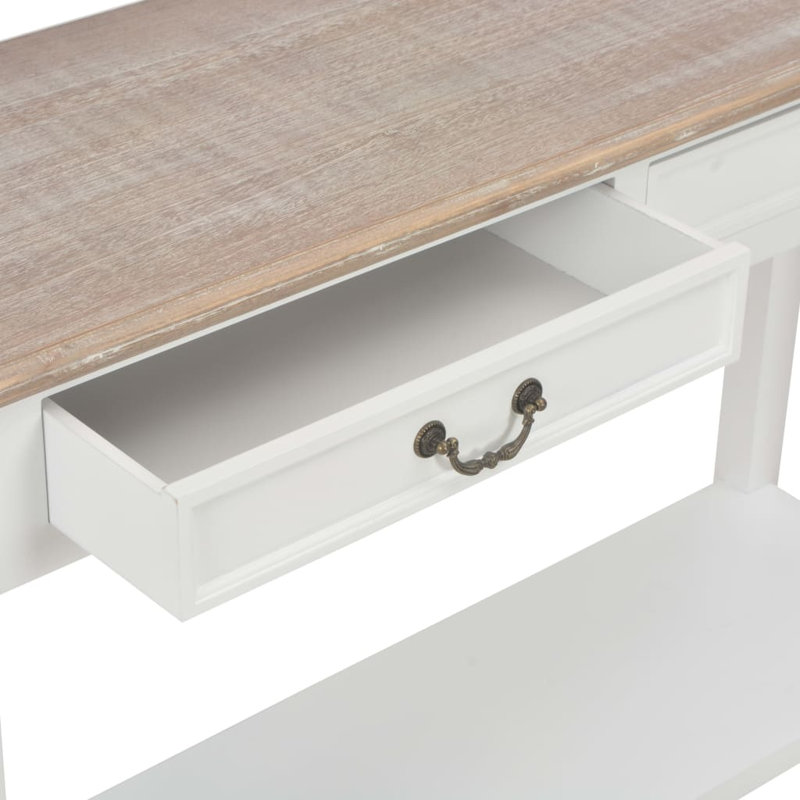 Console Table Entryway Table Side Table with Drawers and Shelves Wood, White, Natural