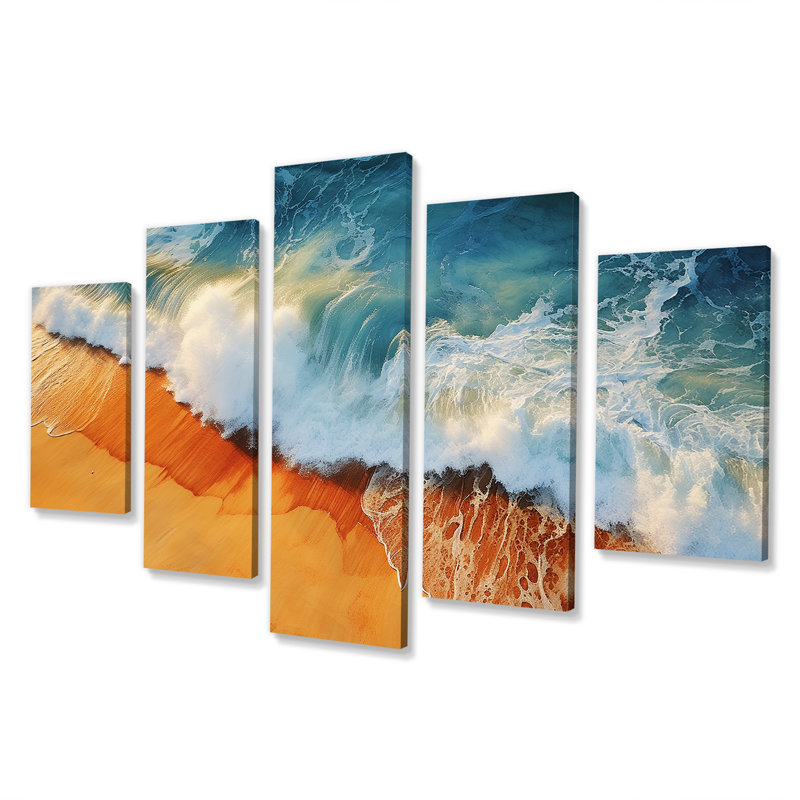 Bleu et orange plage rétro vue aérienne II - plage côtière, décoration murale