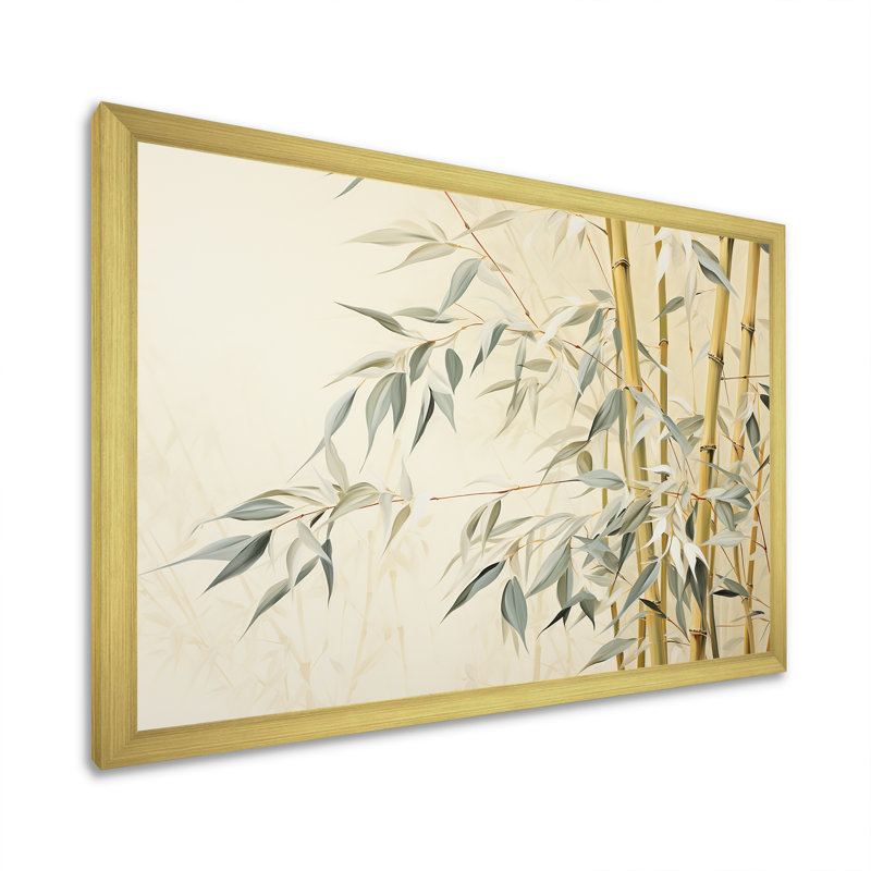 «Mute Bamboo Embrace VI», reproduction d'art sur toile_106620, Encadrement doré, H 16 po x l 32 po x P 1 po