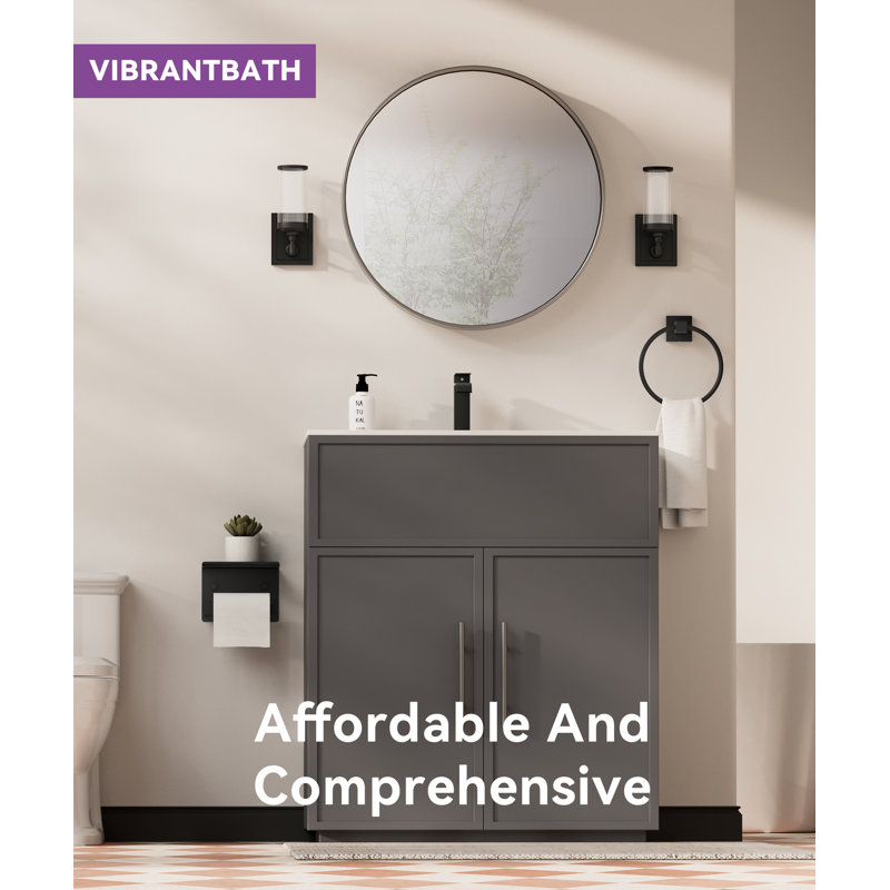 Obsidian 4 Pieces Bathroom Hardware Accessories Set With Towel Holder, Roll Paper Holder, Hook, Towel Ring, Matte Black