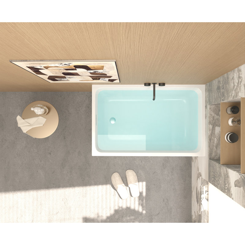 Baignoire autoportante blanc brillant, trop-plein rectangulaire chromé et bonde escamotable P 27,6 po x l 43,3 po x H 24,8 po