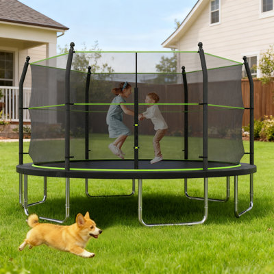 Trampoline de 14 pi avec échelle et filet d'enclos pour enfants et adultes, trampoline d'extérieur robuste de 14 pi pour la cour